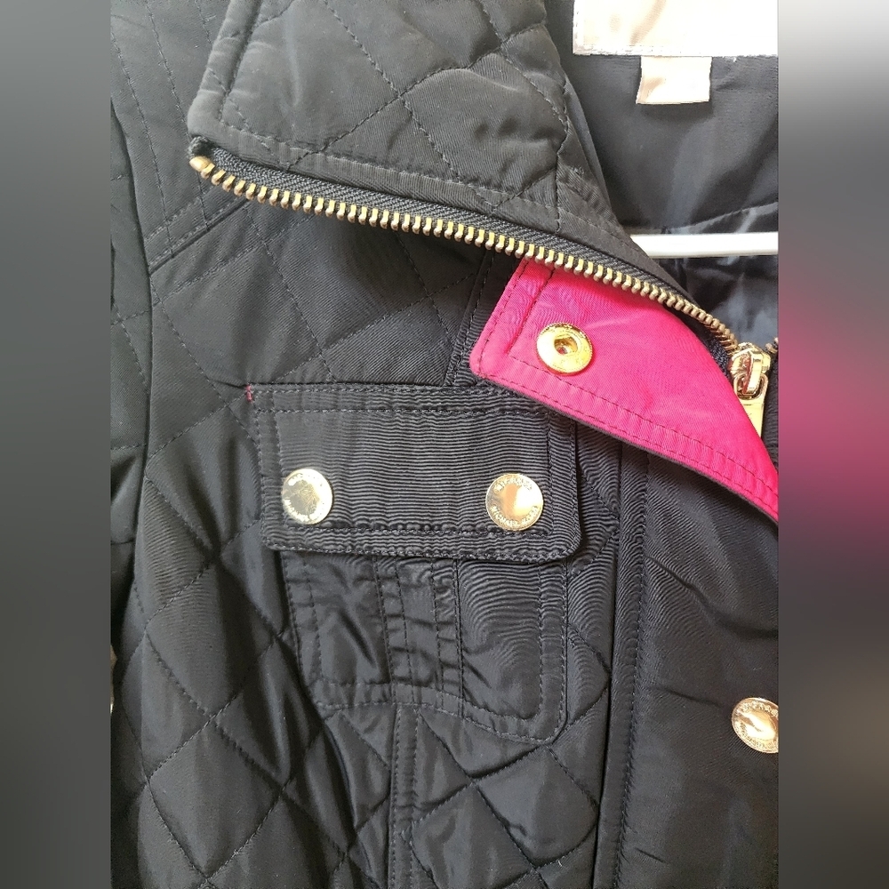 Michael Kors Black Quilted M65 Field Jacket | Pink Trim & Gold Hardware XSP - Picture 4 of 16